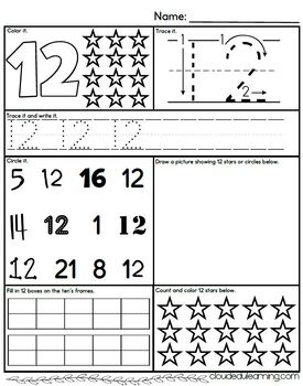 Preview of FREEBIE Number 12 Recognition, Teen Number Counting, Writing Review Morning Work
