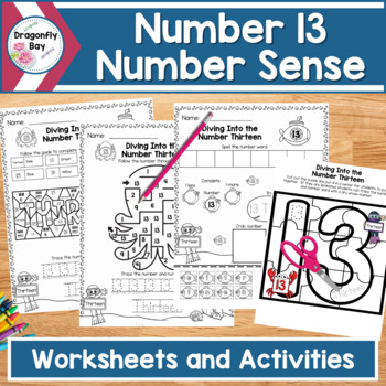 Preview of Number 13 Number Sense Worksheets Color by Codes and Center Activities