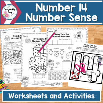 Preview of Number 14 Number Sense Worksheets Color by Codes and Center Activities