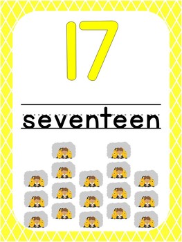 Preview of Number 17 Printable Bible Number Poster. Preschool-Kindergarten Numbers.