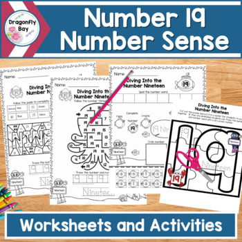 Preview of Number 19 Number Sense Worksheets Color by Codes and Center Activities