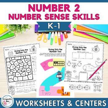 Preview of Number 2 Number Sense Worksheets Color by Codes and Center Activities