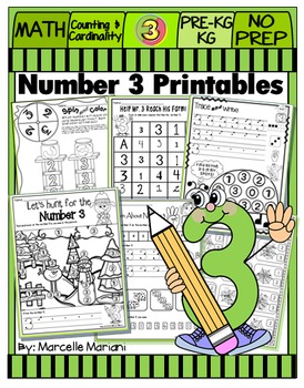 Preview of Number 3 Math Worksheets-NO PREP- Counting and Cardinality CCSS