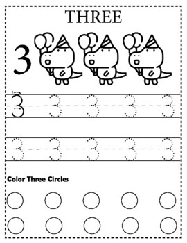 Number 3 Tracing Worksheet by Owl School Studio | TpT