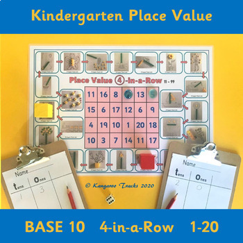 Preview of MAB Block 4-in-a-Row Game (1-20) – Kindergarten/1st Grade Place Value/BASE 10