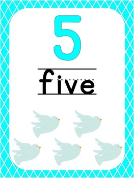 Preview of Number 5 Printable Bible Number Poster. Preschool-Kindergarten Numbers.