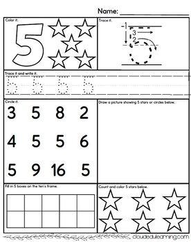 FREEBIE Number 5 Recognition, Counting, and Writing Review Morning Work