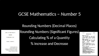 Preview of Number 5 (Rounding decimals, significant figures, % of quantity, increase, decre