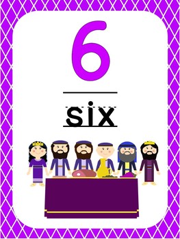 Preview of Number 6 Printable Bible Number Poster. Preschool-Kindergarten Numbers.