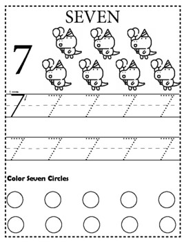 Number 7 Tracing Worksheet by Owl School Studio | TpT