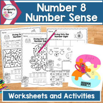 Preview of Number 8 Number Sense Worksheets Color by Codes and Center Activities