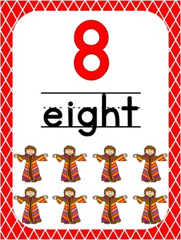 Preview of Number 8 Printable Bible Number Poster. Preschool-Kindergarten Numbers.
