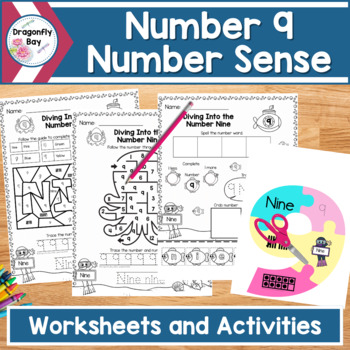 Preview of Number 9 Number Sense Worksheets Color by Codes and Center Activities