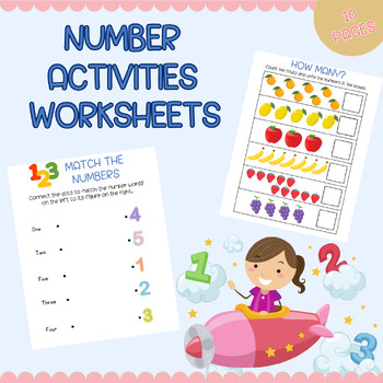 Preview of Number Activities Worksheets 10 pages for kindergarden, preschool, home school