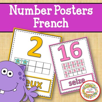 Preview of Number Anchor Charts 0 to 20 with Ten Frames Monster Theme - French