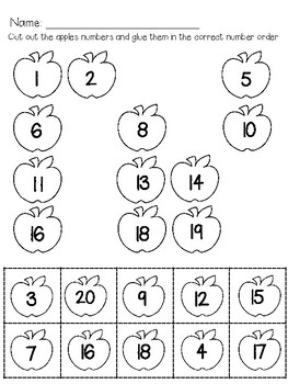 Number Apple Order Worksheet by Cute and Clever Teaching | TpT