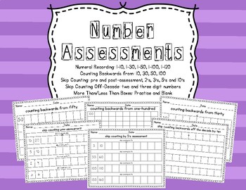 Number Assessments (Common Core) Recording, Counting Backwards, Skip