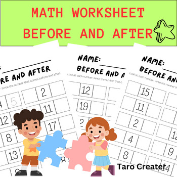 Preview of Number Before and After Math Worksheets - Teacher- Kids - Kindergarten