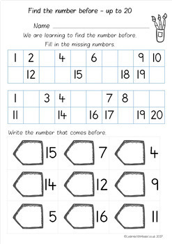 Number Before to 10, 20 and 50 Worksheet Pack by Learn ...