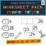 Number Before to 10, 20 and 50 Worksheet Pack