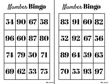 Number Bingo 50-99 by Miss Barbuto | Teachers Pay Teachers