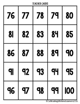 Number Bingo 76 - 100 by Cultivating Lifetime Learners | TPT