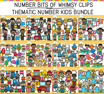 Preview of Number Bits of Whimsy Clips: Thematic Math Kids Number Clip Art Bundle