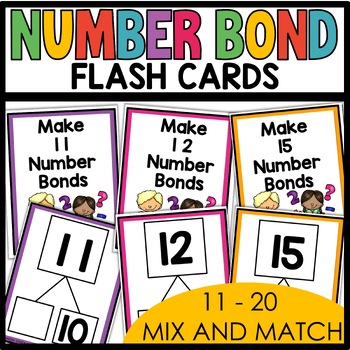 Preview of Number Bond Flash Cards 11 -20 1st Grade Math Centers Practice Missing Addends