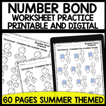 Preview of Number Bond 1st Grade Math Worksheets Summer Themed
