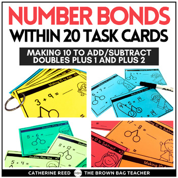 Preview of Number Bonds Task Cards: Make 10 to Add, Make 10 to Subtract, Doubles Plus 1 & 2