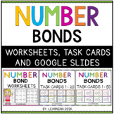 Number Bond Worksheets and Task Cards Kindergarten First Grade