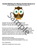 Number Bond/Fact Family Classroom Scavenger Hunt For #8 - Owl