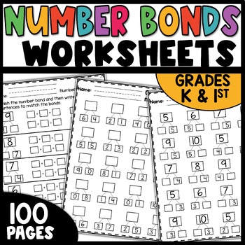 Preview of Number Bonds to 10 Worksheets Missing Addends 1st Grade Math Centers Printables