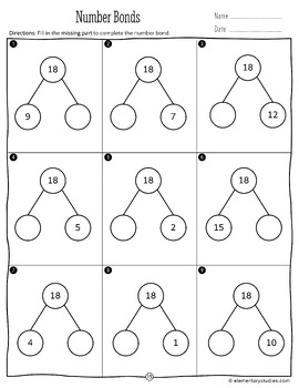 Number Bonds 11 to 20 Worksheets by ElementaryStudies | TPT