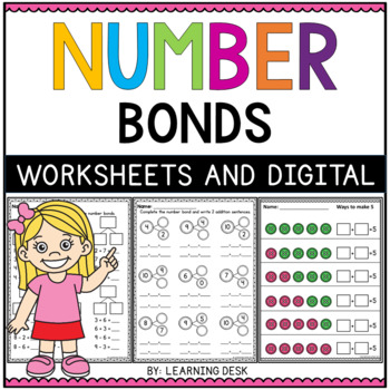 number bond worksheets math kindergarten first grade google slides