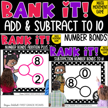 Preview of Number Bonds Adding & Subtracting to 10 Bank It Projectable Math Game Bundle