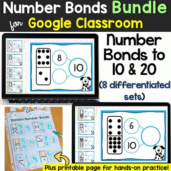 Preview of Number Bonds to 10 & 20 Google Classroom Bundle & Print Template for Dominoes