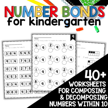 Preview of Number Bonds Composing and Decomposing Worksheets and Ten Frames