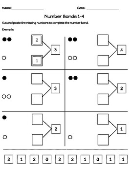 Preview of Number Bonds Cut Paste Worksheet Bundle Numbers 1-10 (7 Worksheets)