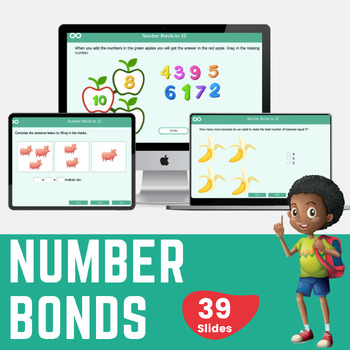 Preview of Number Bonds Interactive Digital Activities with Worksheets for Kindergarten