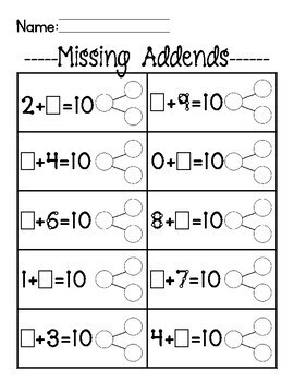 Number Bonds Missing Addends - Singapore math by Mrs Lovelace | TpT