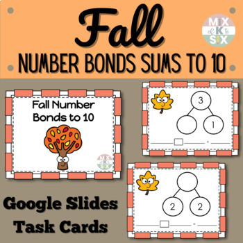 Preview of Number Bonds Sums 1-10 Task Cards Fall Addition & Subtraction to 10