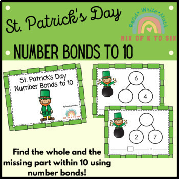 Preview of Number Bonds Sums 1-10 Task Cards St. Patrick's Day Addition & Subtraction to 10