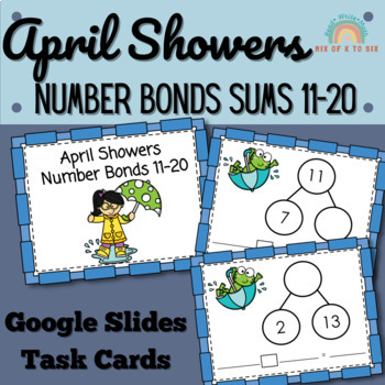 Preview of Number Bonds Sums 11-20 Task Cards Rainy Day April Addition & Subtraction to 20