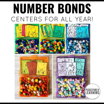 Preview of Number Bond Centers Activities Task Cards | All Year Math Bundle