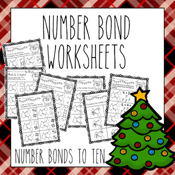 Preview of Number Bonds To 10 Worksheets - Christmas Tree Theme