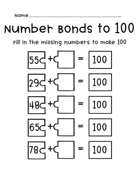 Number Bonds To 100 | Math Addition Worksheets – Free by BuddyLearn