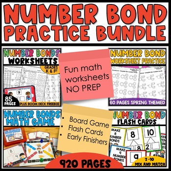 Preview of 1st Grade & Kindergarten Number Bonds Worksheets, Games, Flashcards & Task Cards