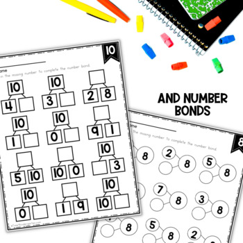 number bonds composing and decomposing worksheets and ten frames