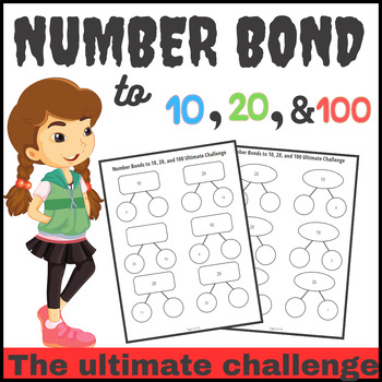 Preview of Number Bonds Worksheets to 10,20 and 100,Missing Addend No Prep Math Practice